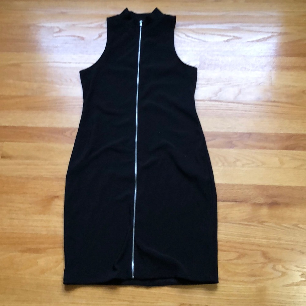 LBD Express Black Stretchy Mid Mini Zipper Front Dress